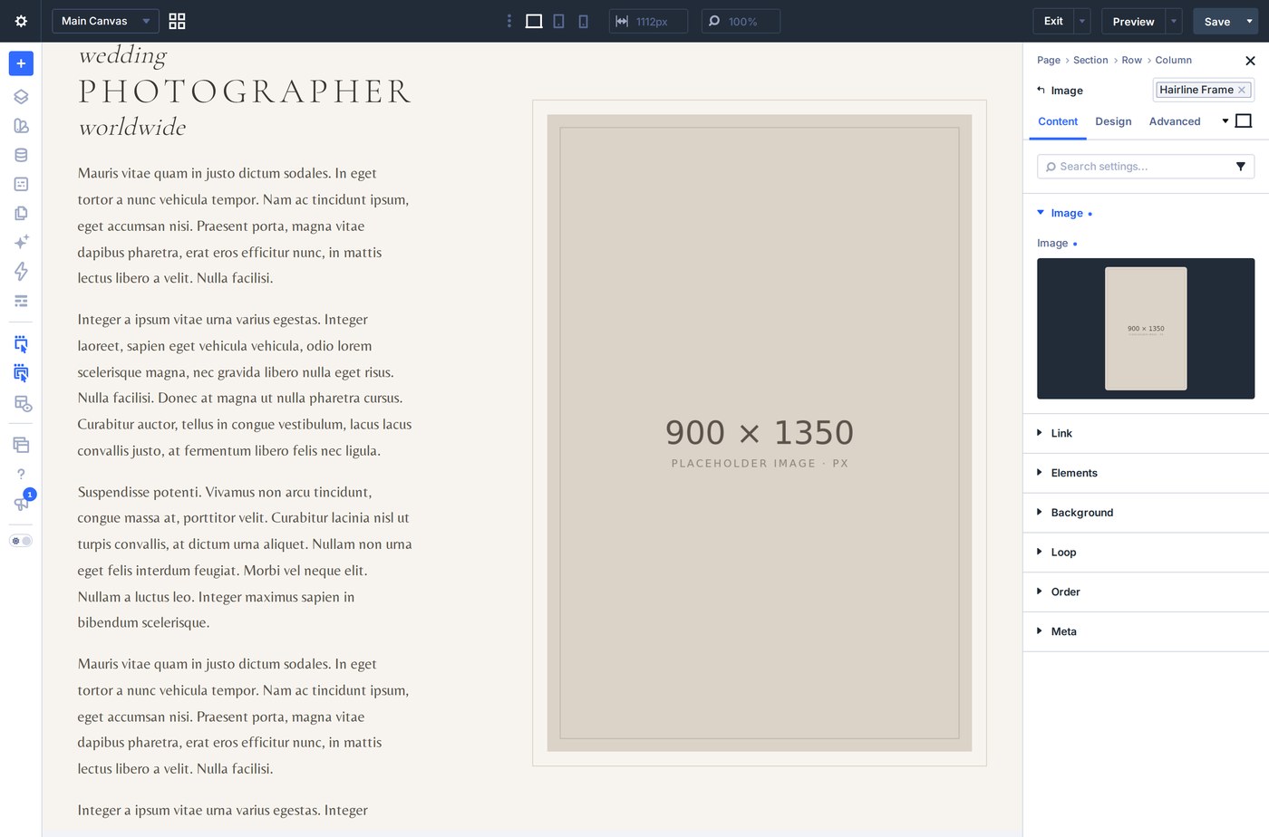 The image module settings, with the Image field open