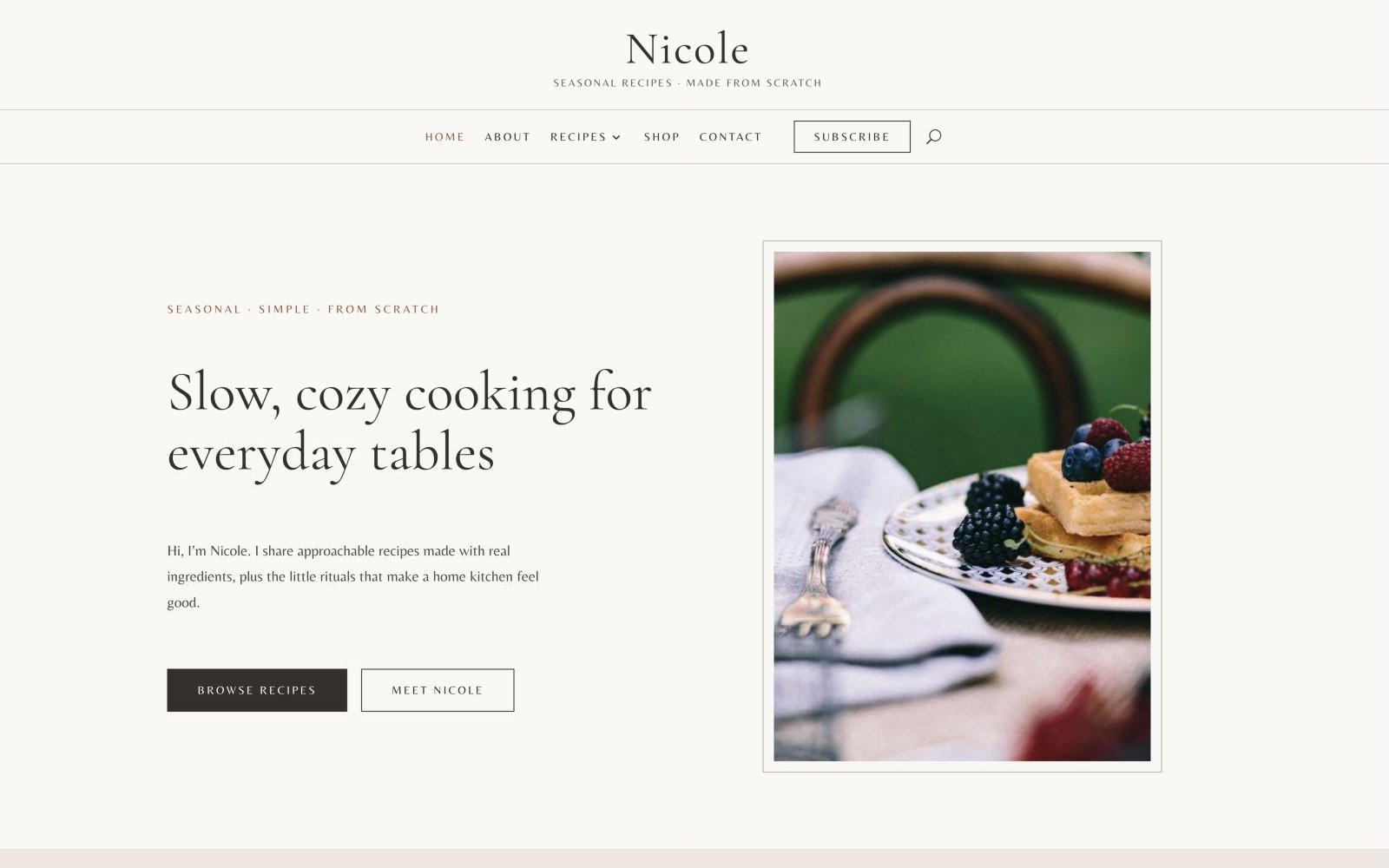 The Nicole home page straight after the import