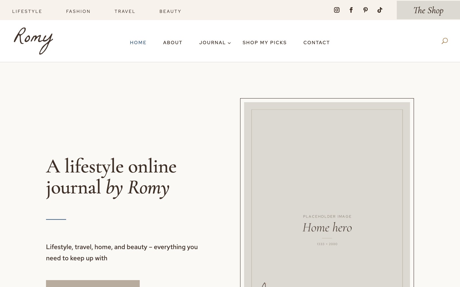 The Romy home page straight after the import